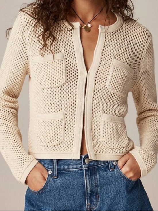 J. Crew Sweaters - J. Crew - Open Pointelle-Stiched Cardigan Warm Sesame Cream Size Small Women’s